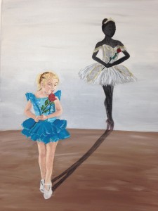 This is an acrylic painting that I did of my 3yr old daughter, who dreams of being a ballerina one day.