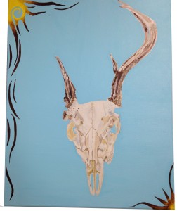 Georgia O'Keefe style deer skull in acrylic paint